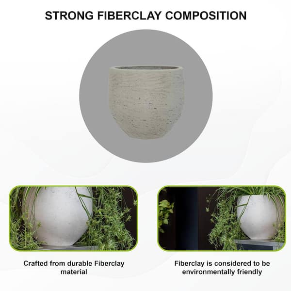 Indoor or Outdoor Gray Varying Sized Round Fiber Clay Planters (Set of 3)