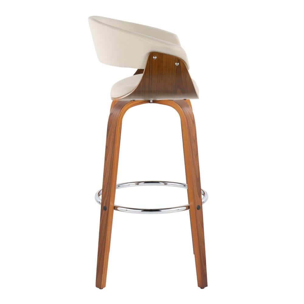Cream Walnut Chrome Swivel Barstools with Footrest, Set of 2