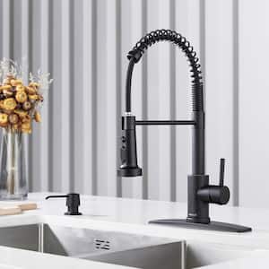 Single Spring Handle Kitchen Faucet with Pull Down Sprayer Kitchen Sink Faucet with Deck Plate in Matte Black