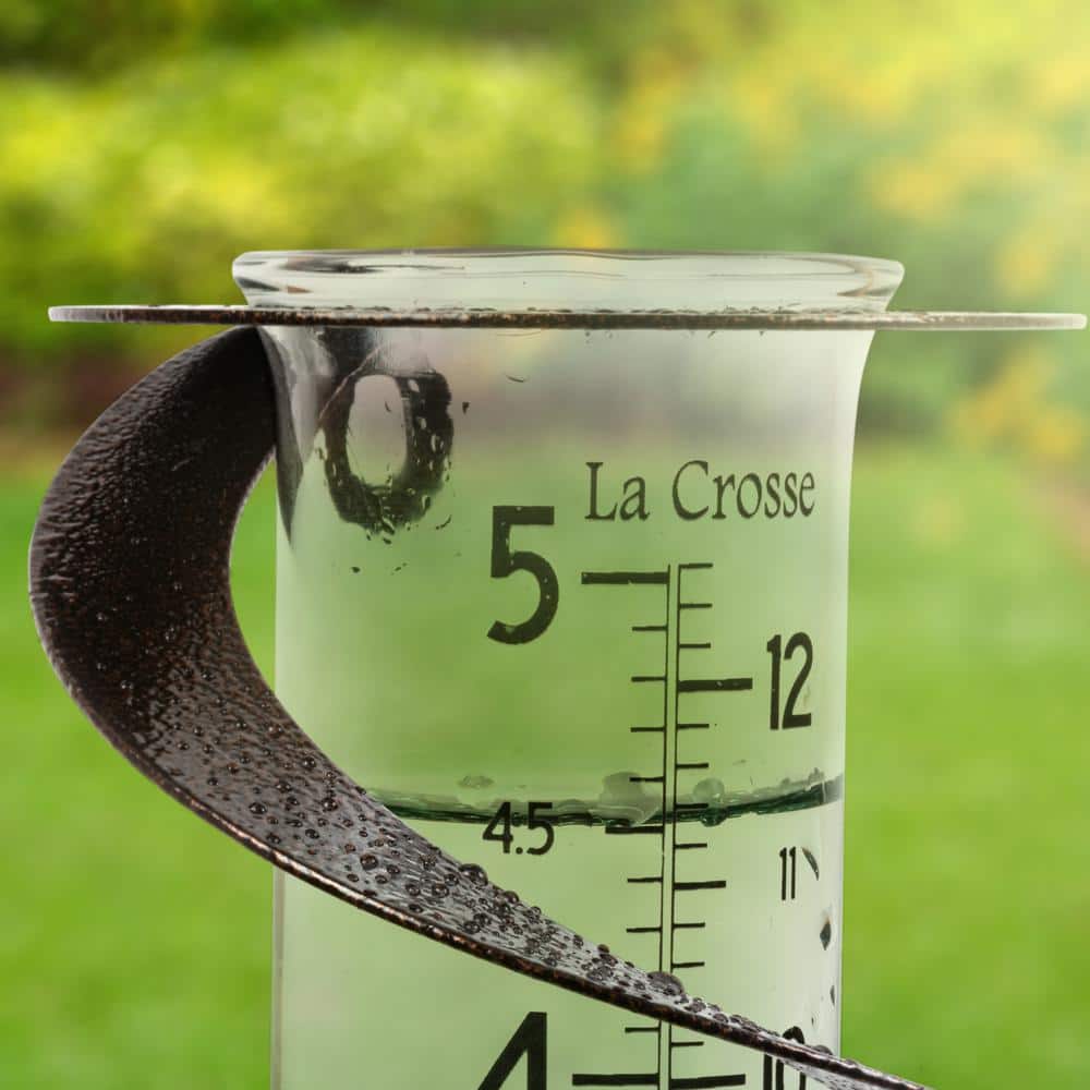 Helix Spiral Bronze Metal Garden Rain Gauge with Recycled Glass Tube