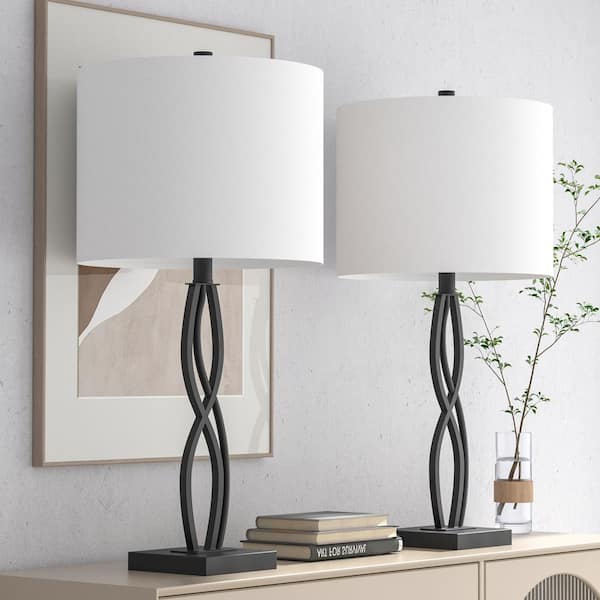 Cleveland 26-In Black Table Lamp Metal Base With White Linen Lampshade (2-Pack)