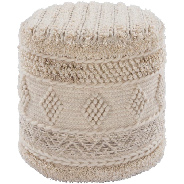 Livabliss Kambri Textured Cream Wool Cylinder Accent Pouf