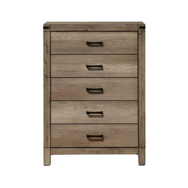 Benjara 16 in. Gray 5-Drawer Wooden Chest of Drawers
