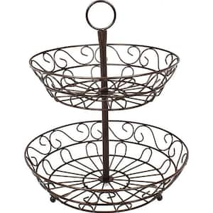 Kitchen Round Bronze Metal Wire Basket Display Stand Drawer Organizer with 2-Tier Rack