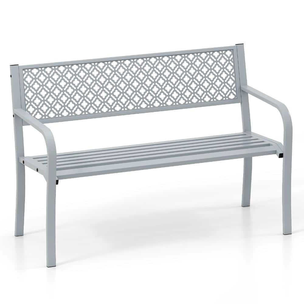50 in. Gray Metal Outdoor Garden Bench with Geometric Lattice Backrest price history on PriceWatchPro