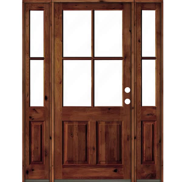 Krosswood Doors 70 in. x 96 in. Alder Left-Hand/Inswing 4-Lite Clear Glass Red Chestnut Stain Wood Prehung Front Door/Double Sidelite