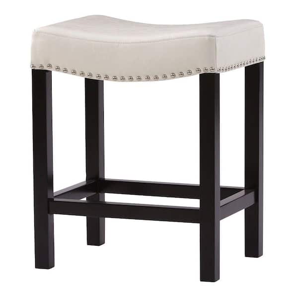 Home Decorators Collection 24 In Ivory, Leather Nailhead Counter Stools