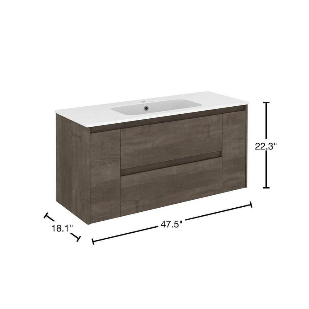 Ambra 48" Samara Ash Wall-Mount Single Vanity with Ceramic Sink