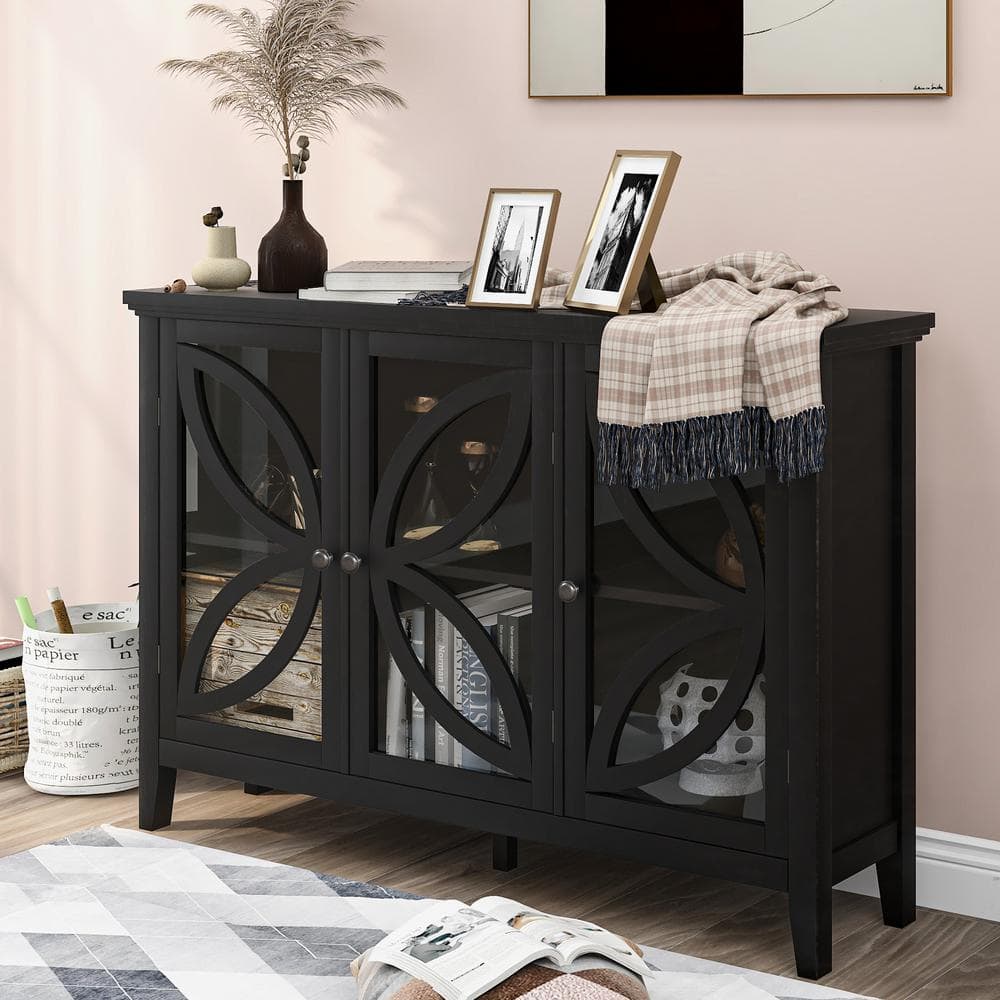 GODEER Black Accent Storage Cabinet Wooden Cabinet with Adjustable ...