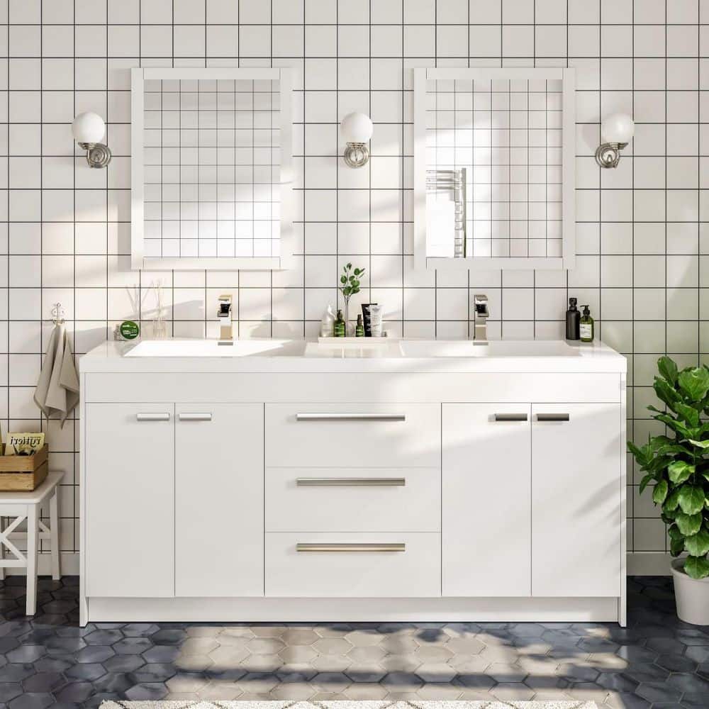 Lugano 72 in. Double Sink White Bath Vanity with White Acrylic Top (Assembled) price history on PriceWatchPro