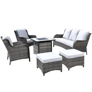 Eclogue Gray 6-Piece Wicker Outdoor Patio Fire Pit Seating Sofa Set and with Gray Cushions