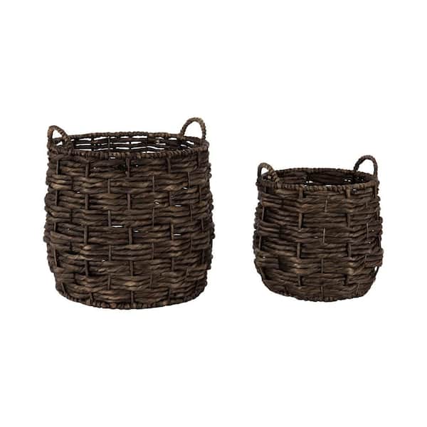 Kate and Laurel Livia Black 16 in. x 16 in. Seagrass Woven Decorative Basket Set of 2