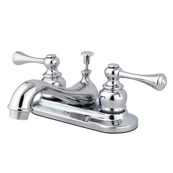 Kingston Brass Vintage 4 in. Centerset 2-Handle Bathroom Faucet with Plastic Pop-Up in Polished Chrome