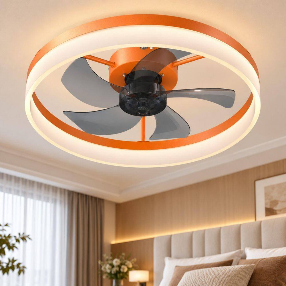 20 in. Smart Indoor Orange Flush Mount Ceiling Fan with Light