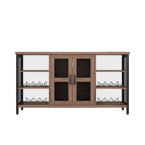 55.12-in. W x 13.77-in. D x 30.31-in. H in Oak Particle Board Ready to Assemble Floor Kitchen Cabinet with Wine Rack