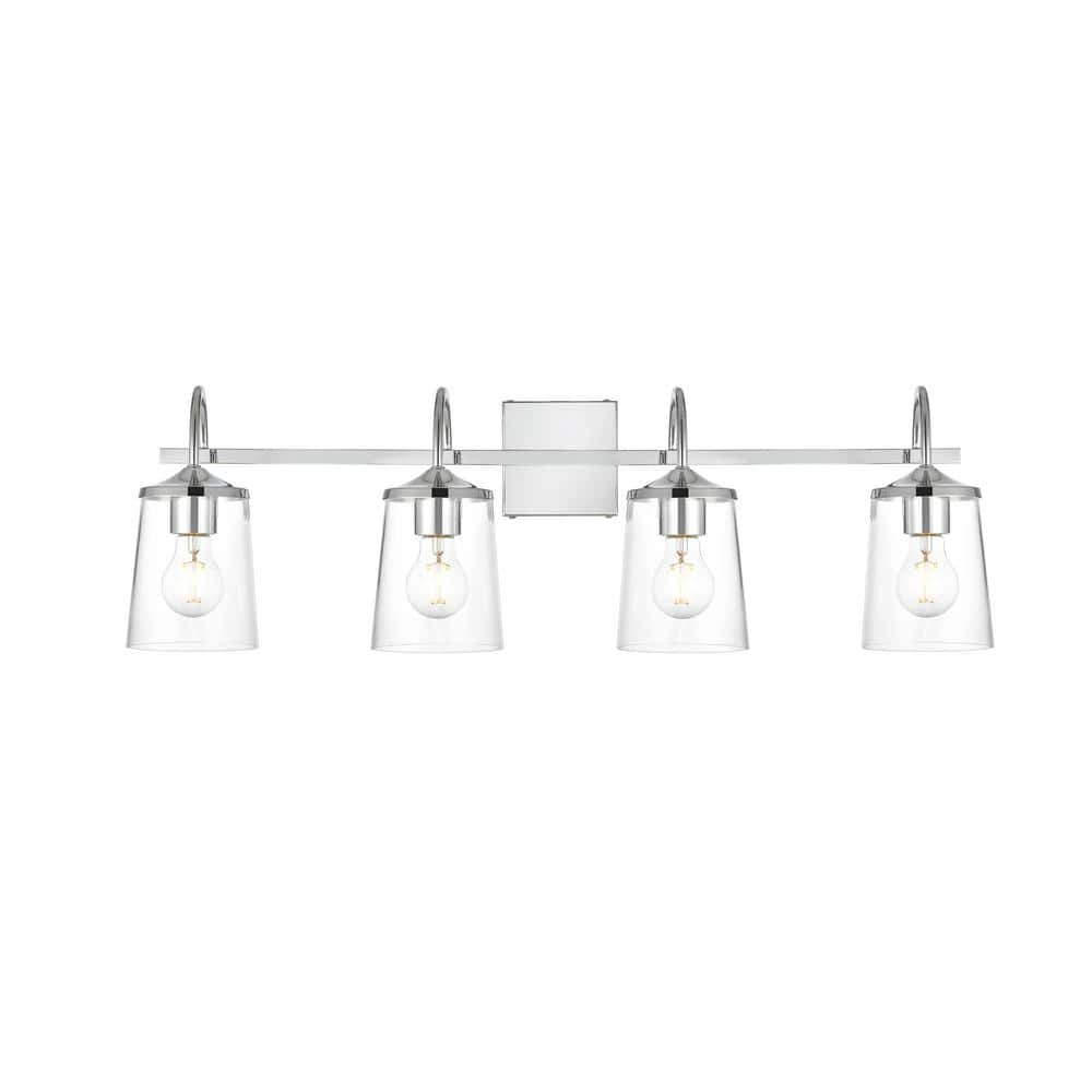 Simply Living 33 in. 4-Light Modern Chrome Vanity Light with Clear Bell Sha