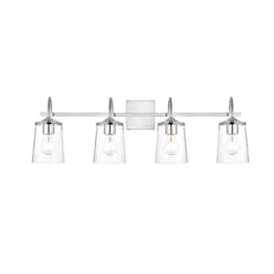 Simply Living 33 in. 4-Light Modern Chrome Vanity Light with Clear Bell Shade