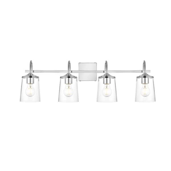 Unbranded Simply Living 33 in. 4-Light Modern Chrome Vanity Light with Clear Bell Shade