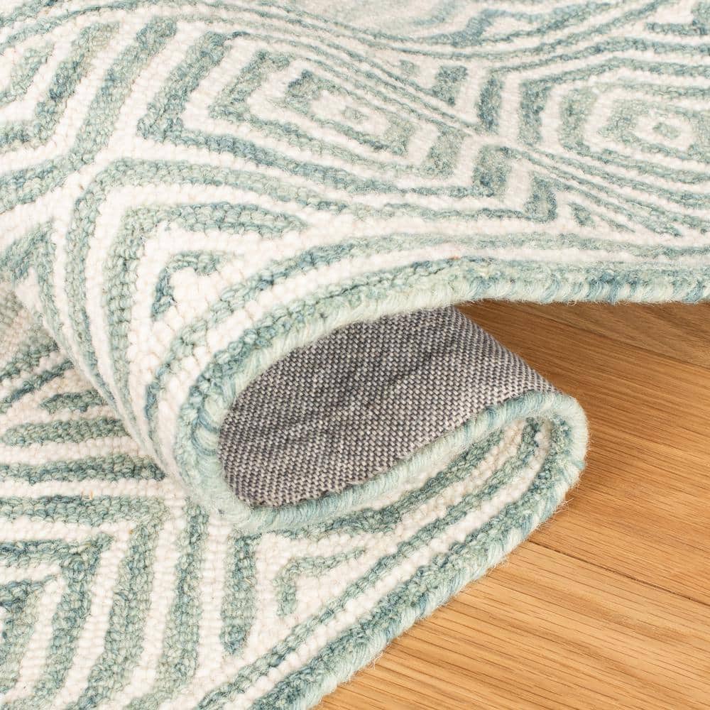 Handmade Blue and White Wool Tufted Rectangular Area Rug, 9' x 12'
