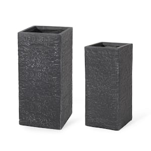 Hula 28 in. and 24 in. Tall Gray Lightweight Concrete Outdoor Planter Set