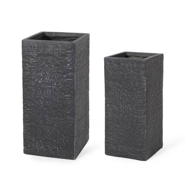 Noble House Hula 28 in. and 24 in. Tall Gray Lightweight Concrete Outdoor Planter Set