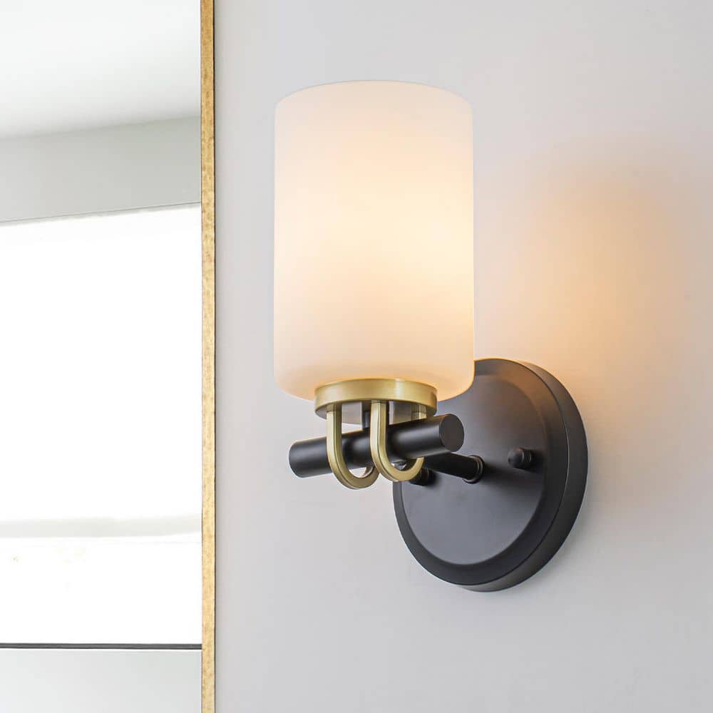 4.72 in. 1-Light Matte Black Bathroom Vanity Light with Cylindrical Frosted White Glass Shade for Bedroom Hallway price history on PriceWatchPro