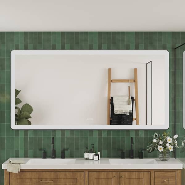 77 in. W x 36 in. H Rectangular Framed Dimmable Defogging Versatile Installation Wall-Mounted LED Bathroom Vanity Mirror