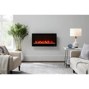36 in. W View Wall Mount Electric Fireplace in Black