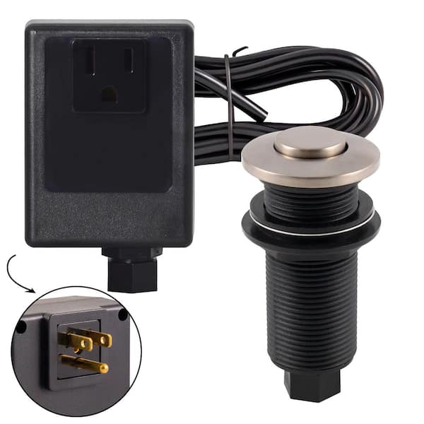 Westbrass Sink Top Waste Disposal Air Switch and Single Outlet Control Box, Flush Button, Satin Nickel