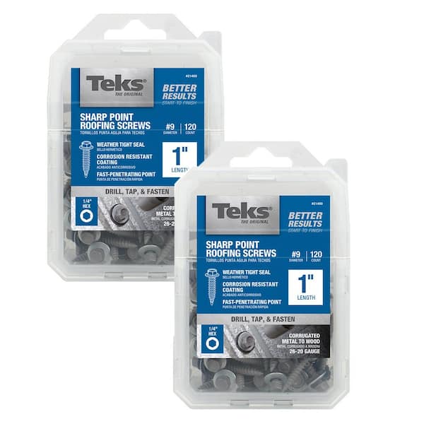 Teks #9 x 1 in. Steel External Hex Head Washer Sharp Point Roofing Screws Combo (Pack of 2) (120-Pack)