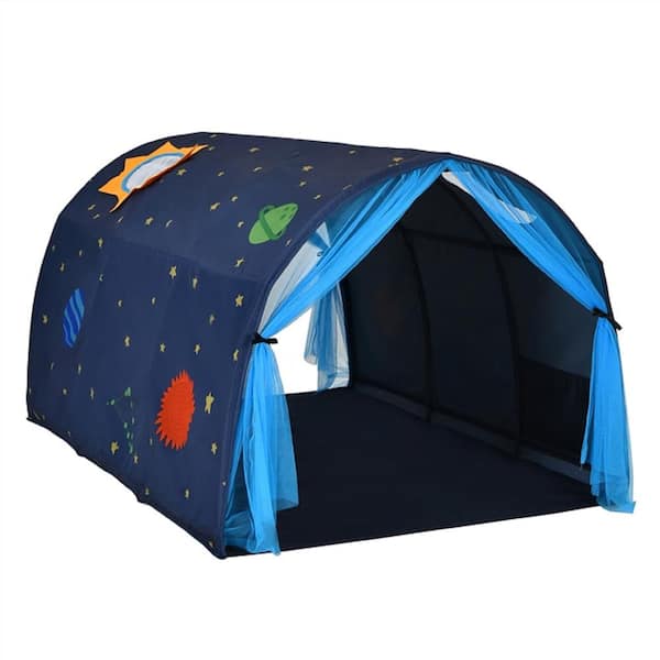 Blue 2-Person Fabric Kids Bed Tent Play Tent with Carry Bag