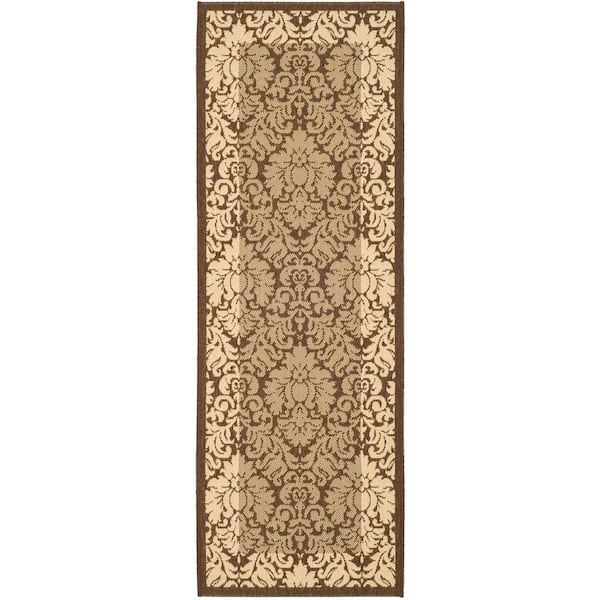 SAFAVIEH Courtyard Brown/Natural 2 ft. x 7 ft. Floral Indoor/Outdoor Patio  Runner Rug
