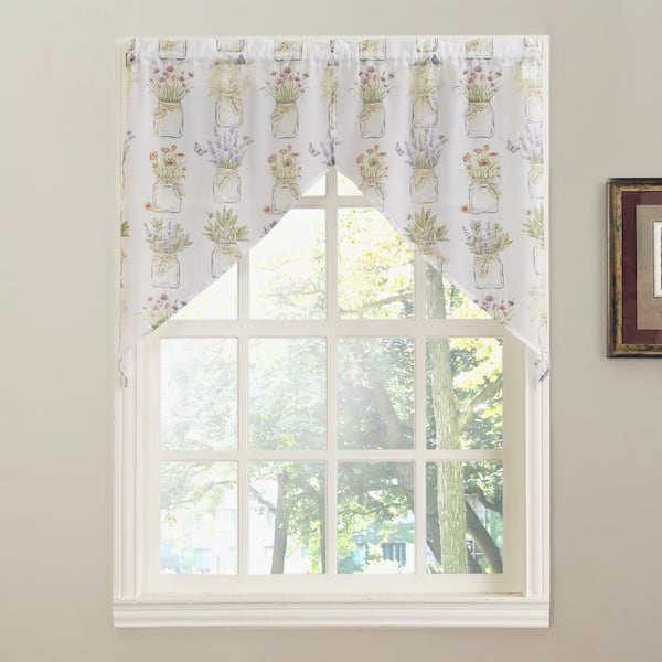 Evesgarden White 27 in. W x 38 in. L Rod Pocket Light Filtering Curtain Swag Pair for Kitchens (Set of 2)