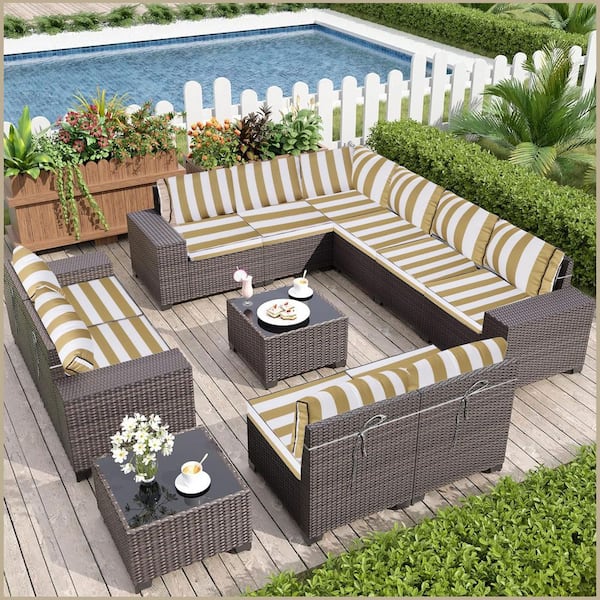YLLN 6 Seat Waterproof Outdoor Replacement Cushions, 102.4 x 47.2 x 13.7 in. 14-Piece UV-Protection Patio Sectional Cushions