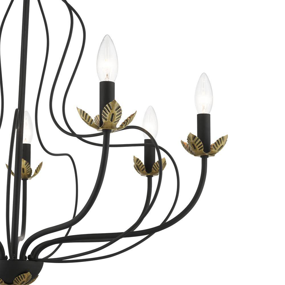 Katarina Floral 7-Light Black and Antique Brass Chandelier