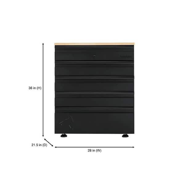 28 in. W x 32 in. H x 21.5 in. D Heavy Duty Welded 18-Gauge Steel 5-Drawer Black Garage Freestanding Cabinet in Black