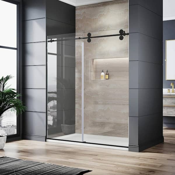 Delta Exuma 60 in. W x 76 in. H Frameless Sliding Shower Door in Matte Black with 3/8 in. (10mm) Tempered Clear Glass