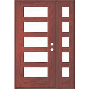 ASCEND Modern 50 in. x 80 in. 5-Lite Left-Hand/Inswing Clear Glass Redwood Stain Fiberglass Prehung Front Door with RSL