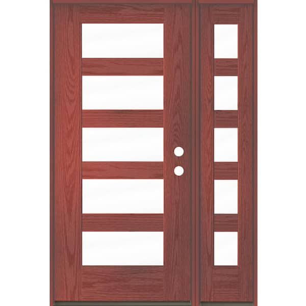 Krosswood Doors ASCEND Modern 50 in. x 80 in. 5-Lite Left-Hand/Inswing Clear Glass Redwood Stain Fiberglass Prehung Front Door with RSL