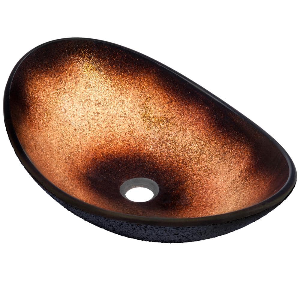 22'' Black and Copper Glass Oval Vessel Sink