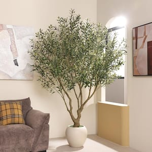 8 ft. Artificial Olive Tree with Large White Planter, Fake Olive Silk Tree for Indoor Home Decor and Gift