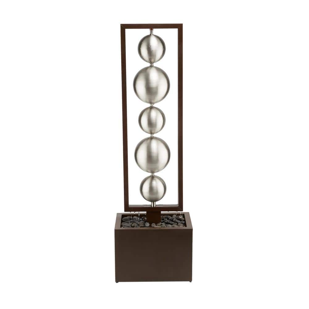 55 in. Tall Outdoor Modern Column Waterfall Fountain with Stainless Steel O