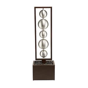 55 in. Tall Outdoor Modern Column Waterfall Fountain with Stainless Steel Orbs, Silver