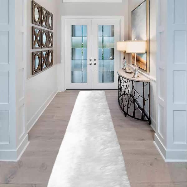 Faux Sheepskin Fur Furry White 2 ft. x 10 ft. Fuzzy Cozy Area Rug Runner Rug