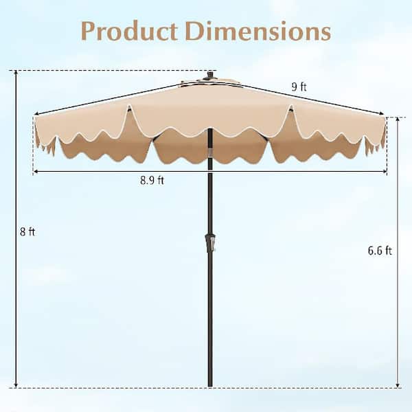 dimensions of 9 ft patio umbrella Patiowell 9ft with Remote & Optional Base, Red Supported by eight durable metal ribs and a rust Ayge 9FT Large Outdoor Patio