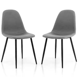 Grey Dining Chairs Set of 2 Upholstered Fabric Chairs With Metal Legs for Living Room