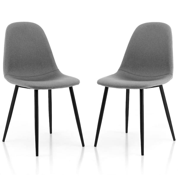 Gymax Grey Dining Chairs Set of 2 Upholstered Fabric Chairs With Metal Legs for Living Room
