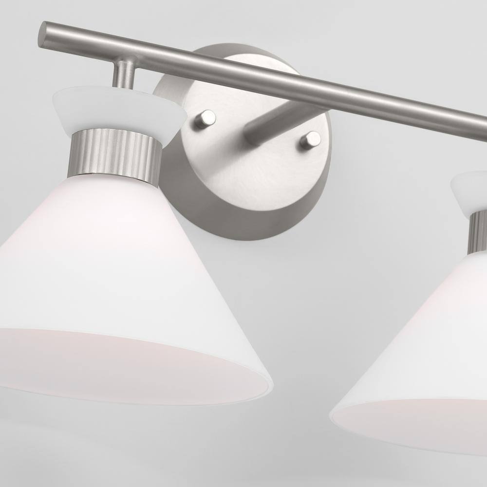 Belcarra Brushed Steel 2-Light Wall Sconce with Etched Glass Shade