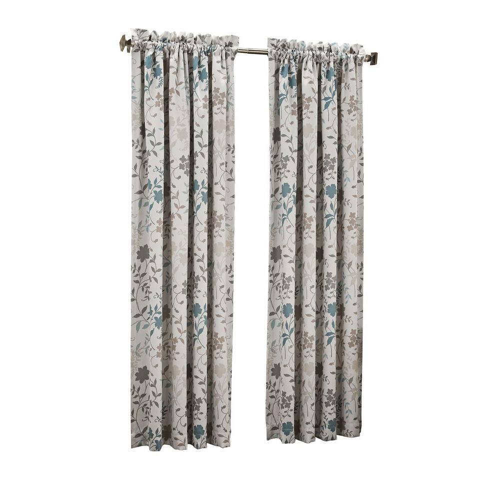 Stone Floral Print Room Darkening Rod Pocket Curtain Panel 54" x 63"