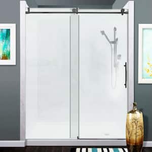 57-60 in. W x 76 in. H Frameless Soft Close Single Sliding Shower Door in Black,Tempered Glass,Reversible Installation